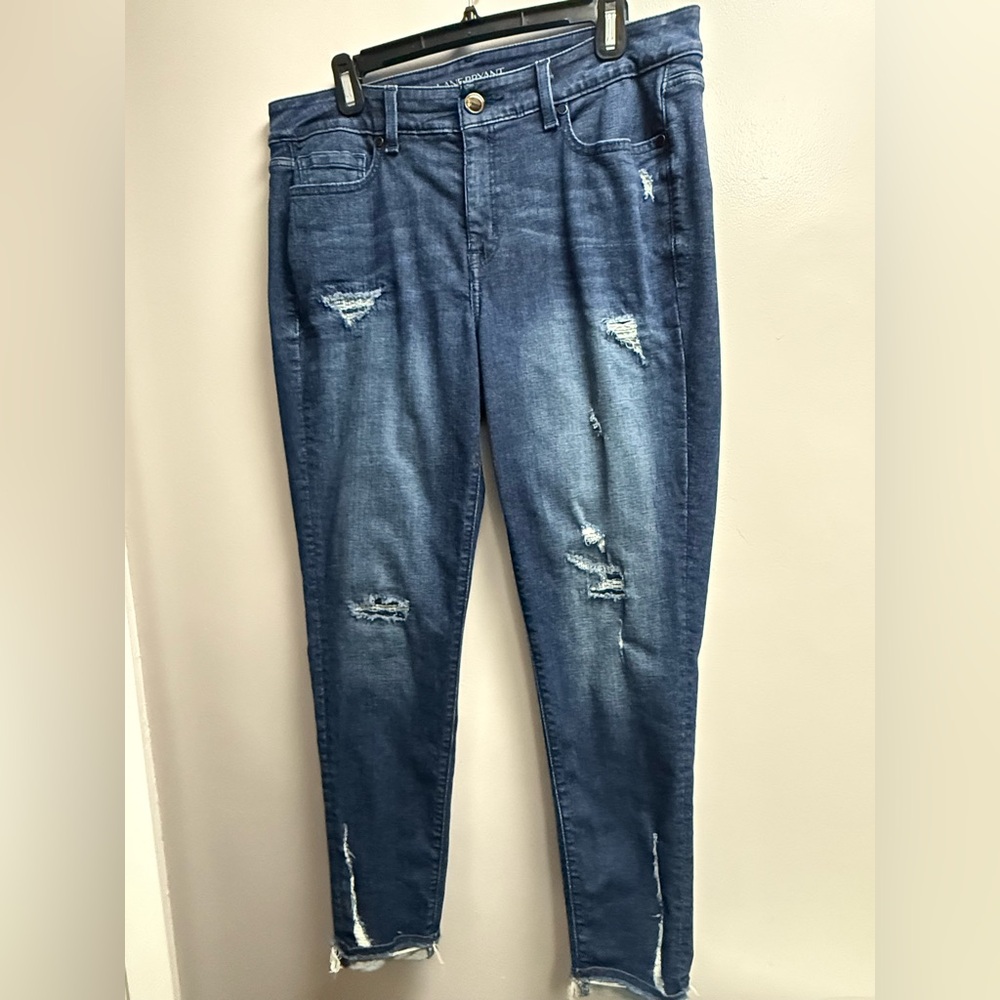 EUC Lane Bryant Dark Blue Distressed Skinny Jeans. Sz 14R
